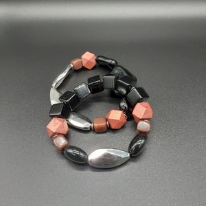 Gorgeous Beaded Stretch Bracelet Set, Semi-Precious Ebony